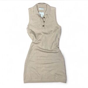 Sleeveless Polo Knit Tank Dress in Beige